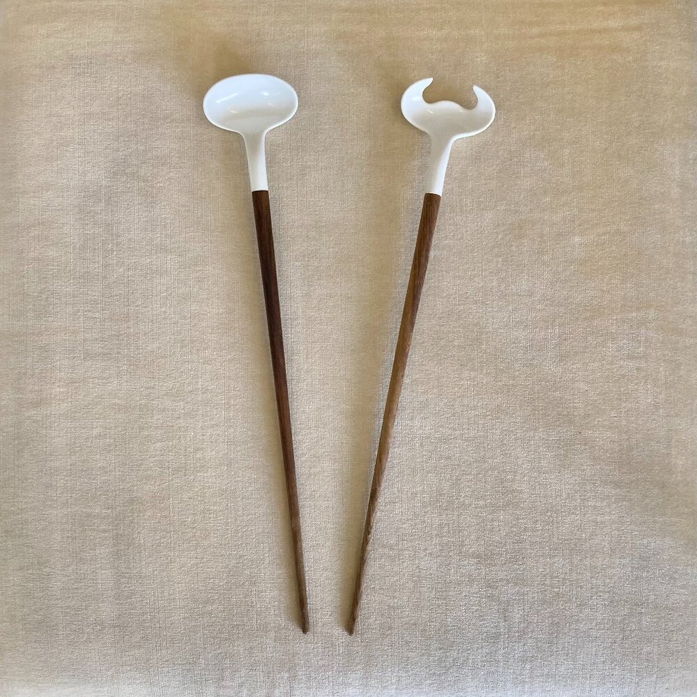 Mid Century Modern Teak and Melamine Salad Servers